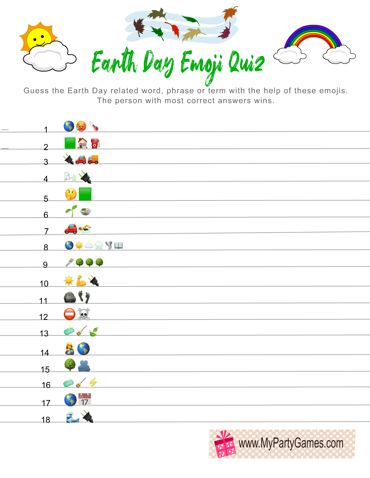 Earth Day Quiz Printable Earth Day Quiz Printable