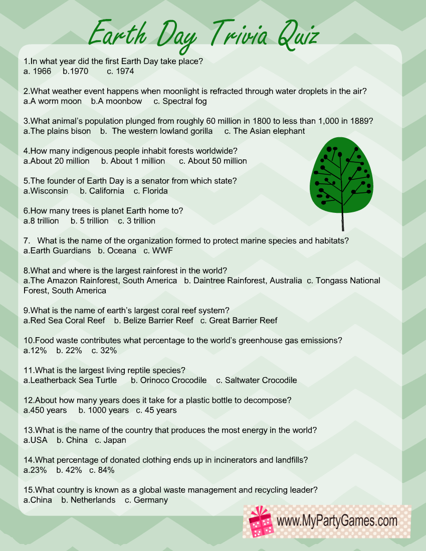 Free Printable Earth Day Trivia Quiz With Answer Key Free Printable Earth Day Trivia Quiz With Answer Key