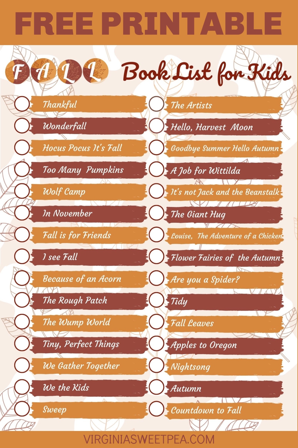 Free Printable Fall Book List For Kids Sweet Pea