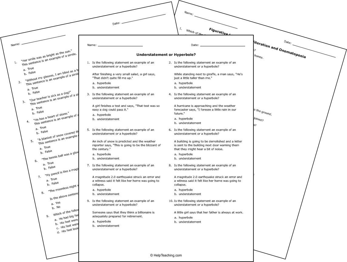Free Printable Figurative Language Tests And Worksheets