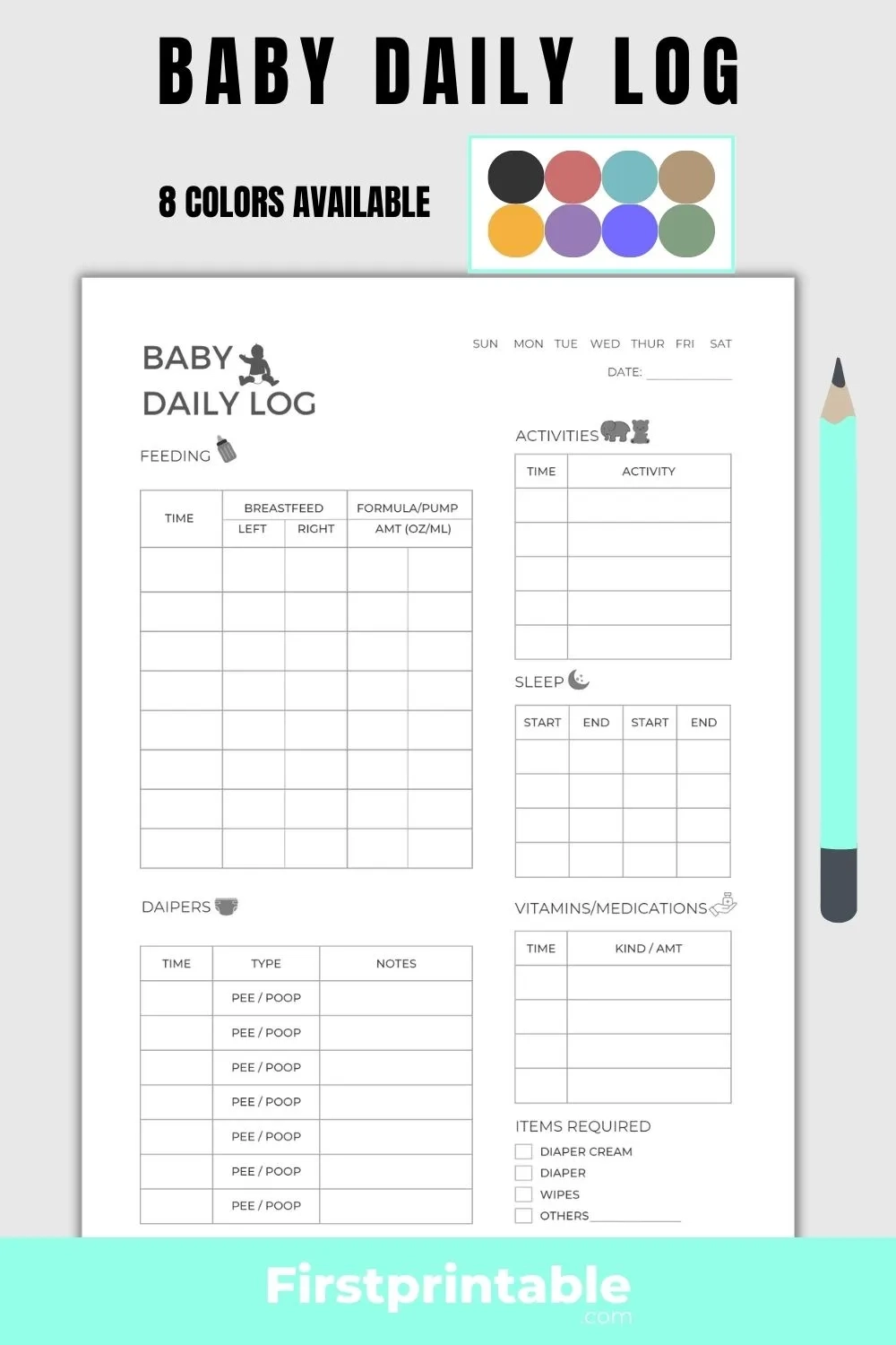 Free Printable Fillable Baby Daily Log Minimalist A4
