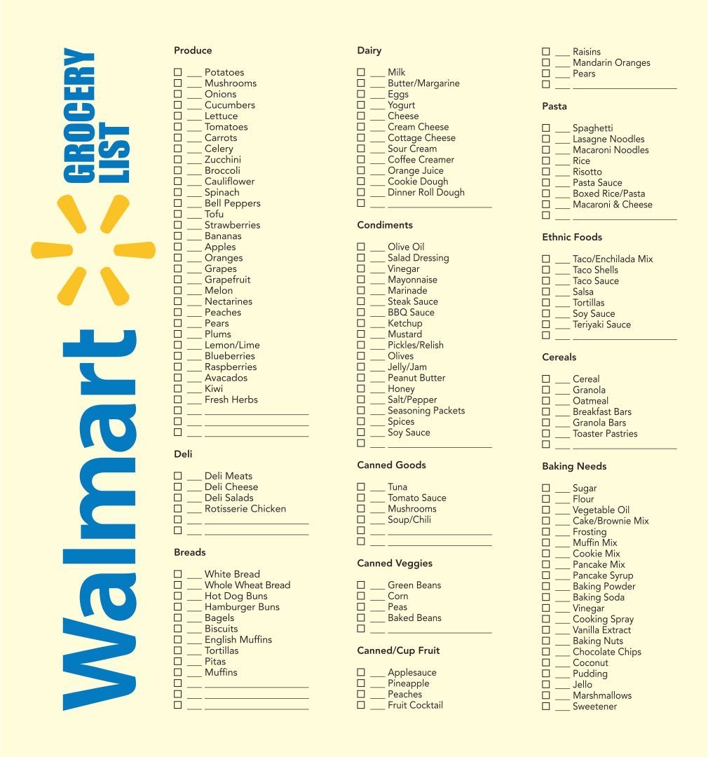 Free Walmart Printable Grocery List