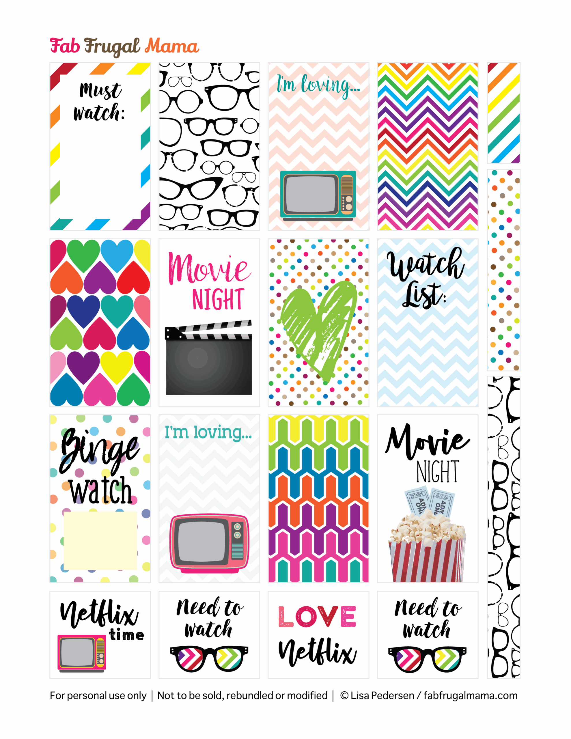 Free Printable Happy Planner TV Movie Stickers Fab Frugal Mama Free Printable Happy Planner TV Movie Stickers Fab Frugal Mama