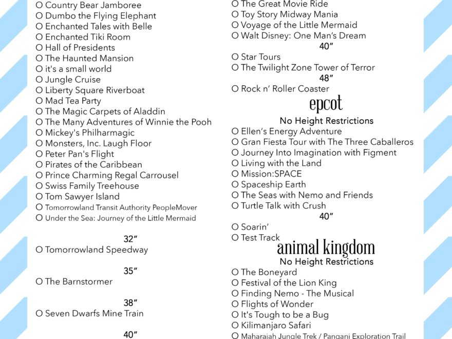 Free Printable Height Guide To Rides At Disney World Our Handcrafted Life
