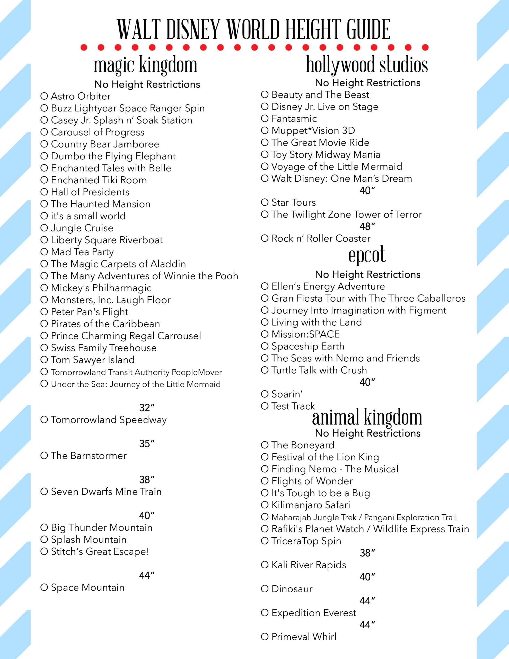Free Printable Height Guide To Rides At Disney World Our Handcrafted Life