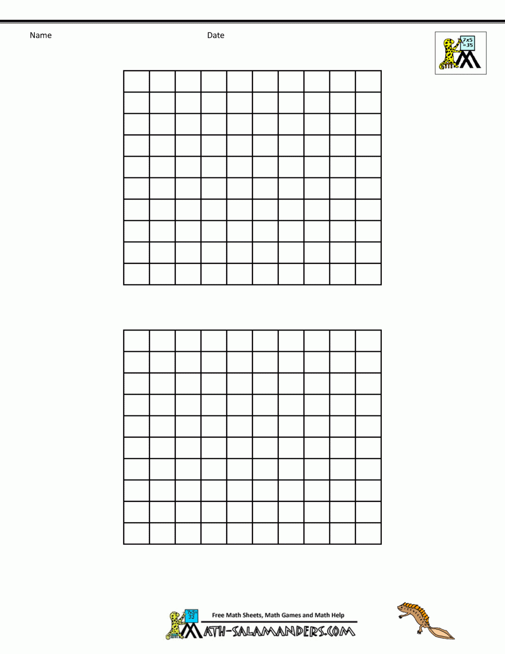 Printable Blank 100 Chart Kindergarten