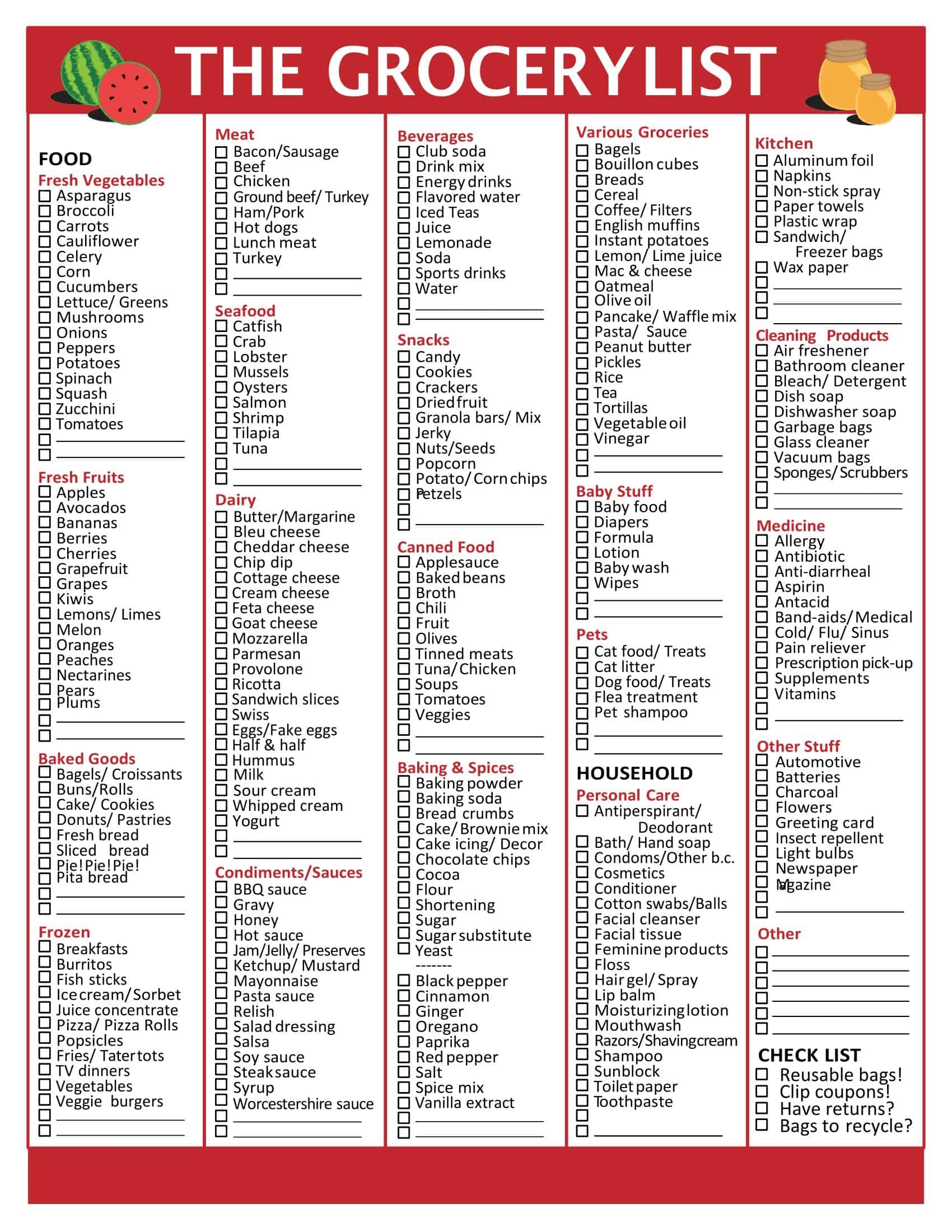 Free Printable Master Grocery List Templates Excel PDF Word 