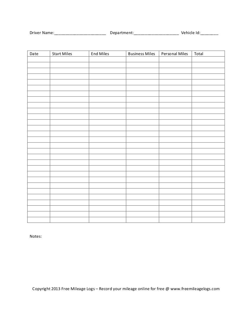 Free Printable Mileage Logs Free Printable Mileage Logs