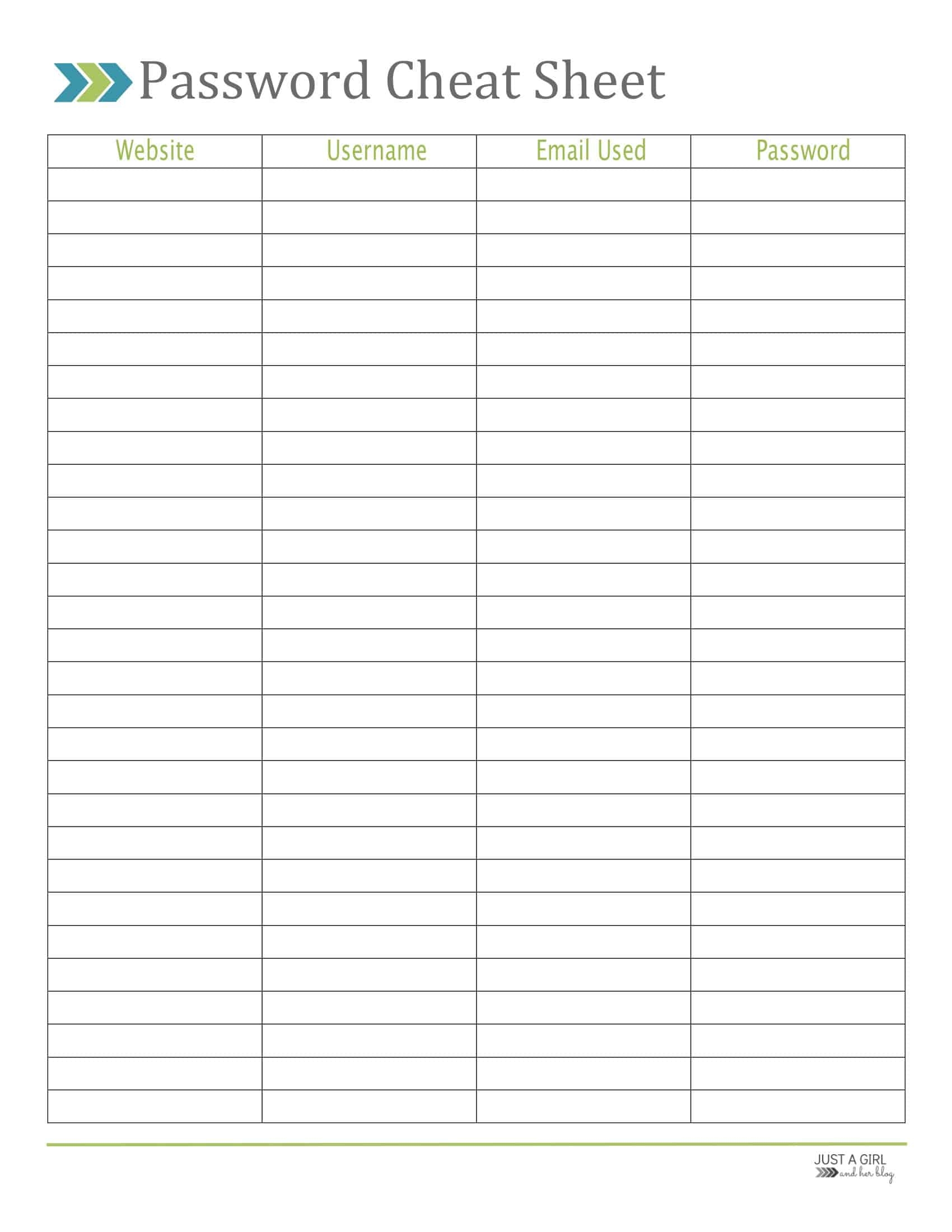 Free Printable Password List Template