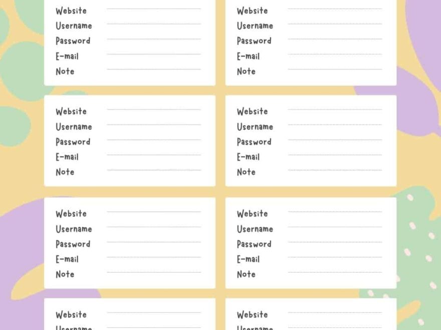 Free Printable Password List Templates Excel PDF Alphabetical