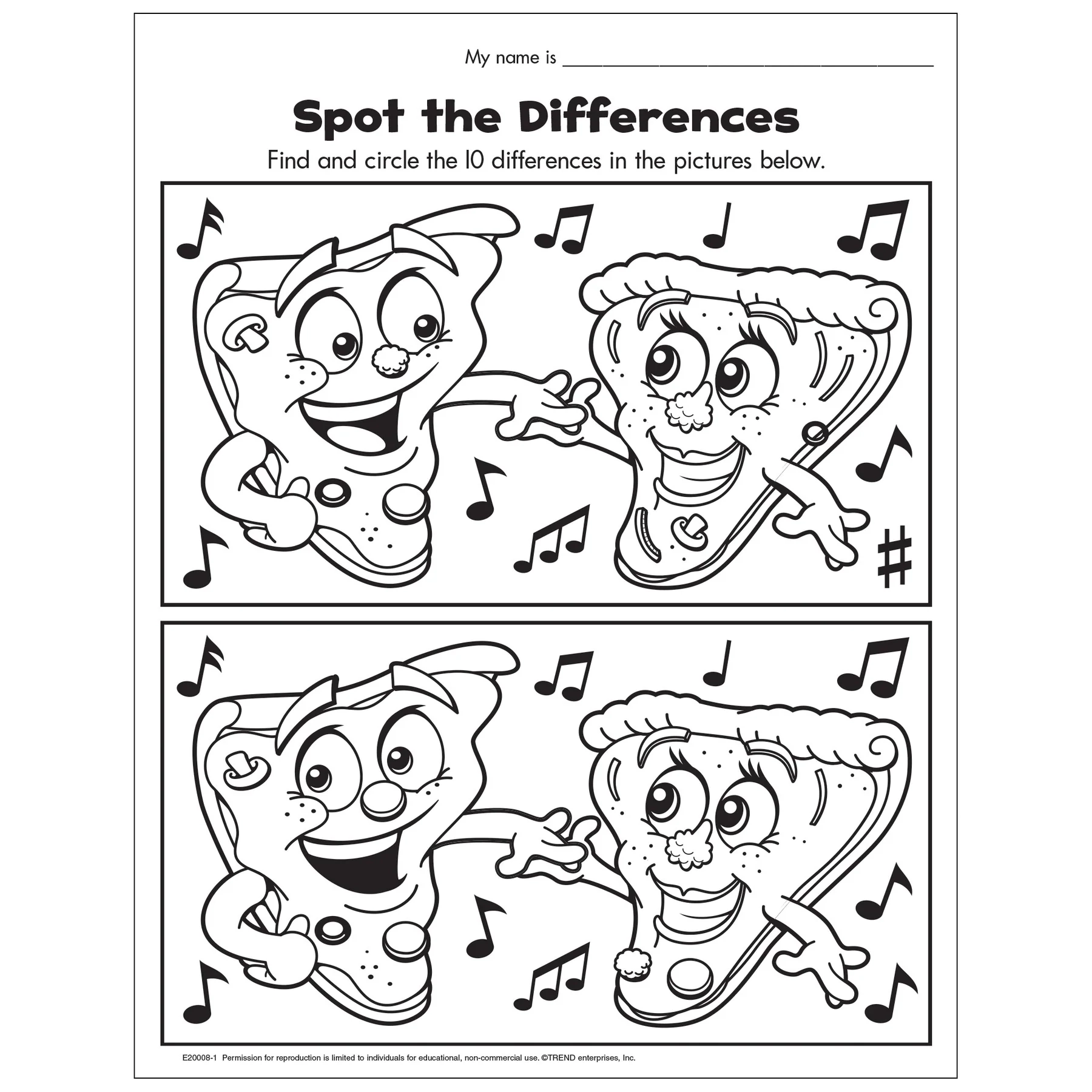 Free Printable Pizza Time Spot The Differences Activity Sheet TREND Enterprises Inc 