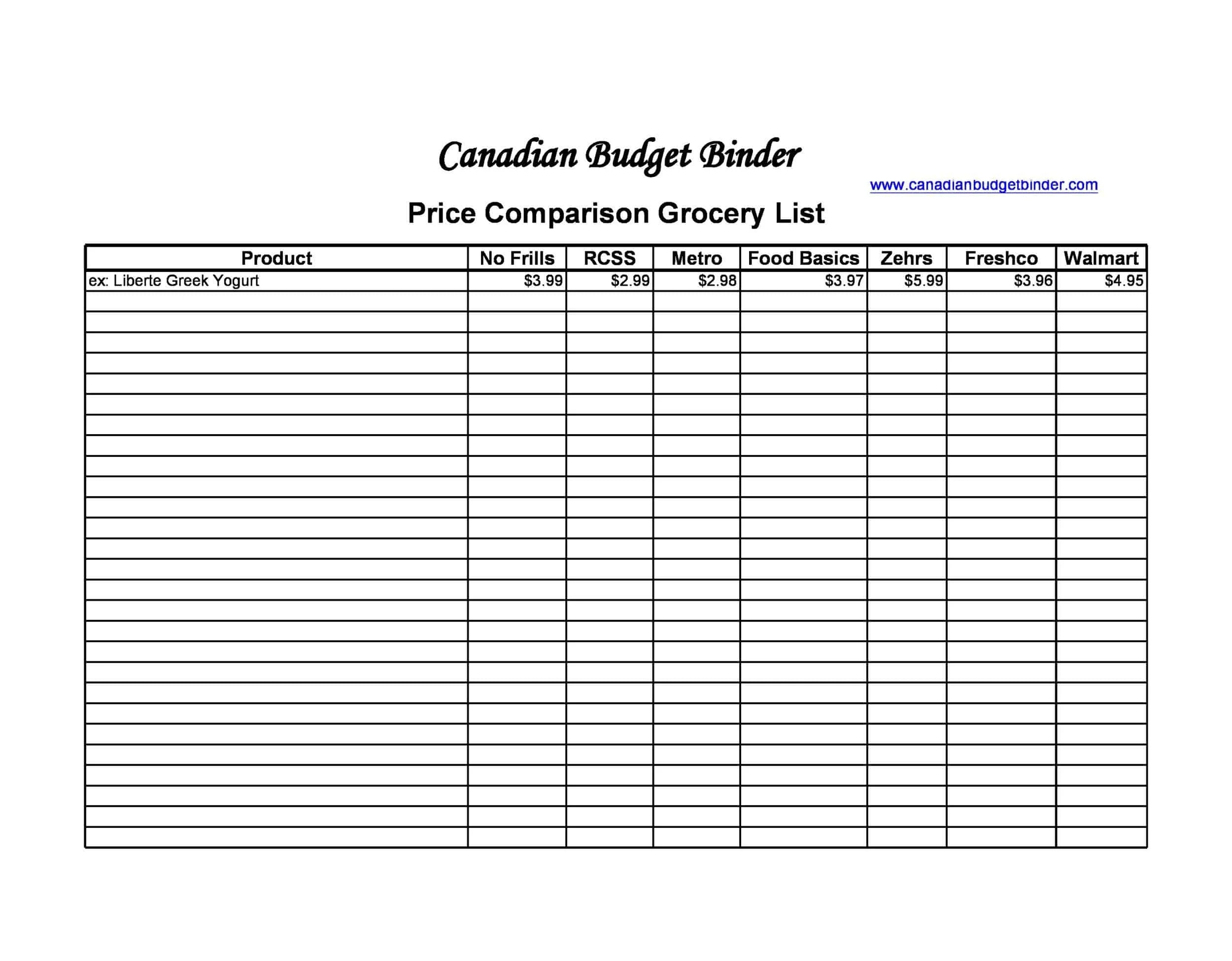 Free Printable Price Comparison Chart Template Save Money 