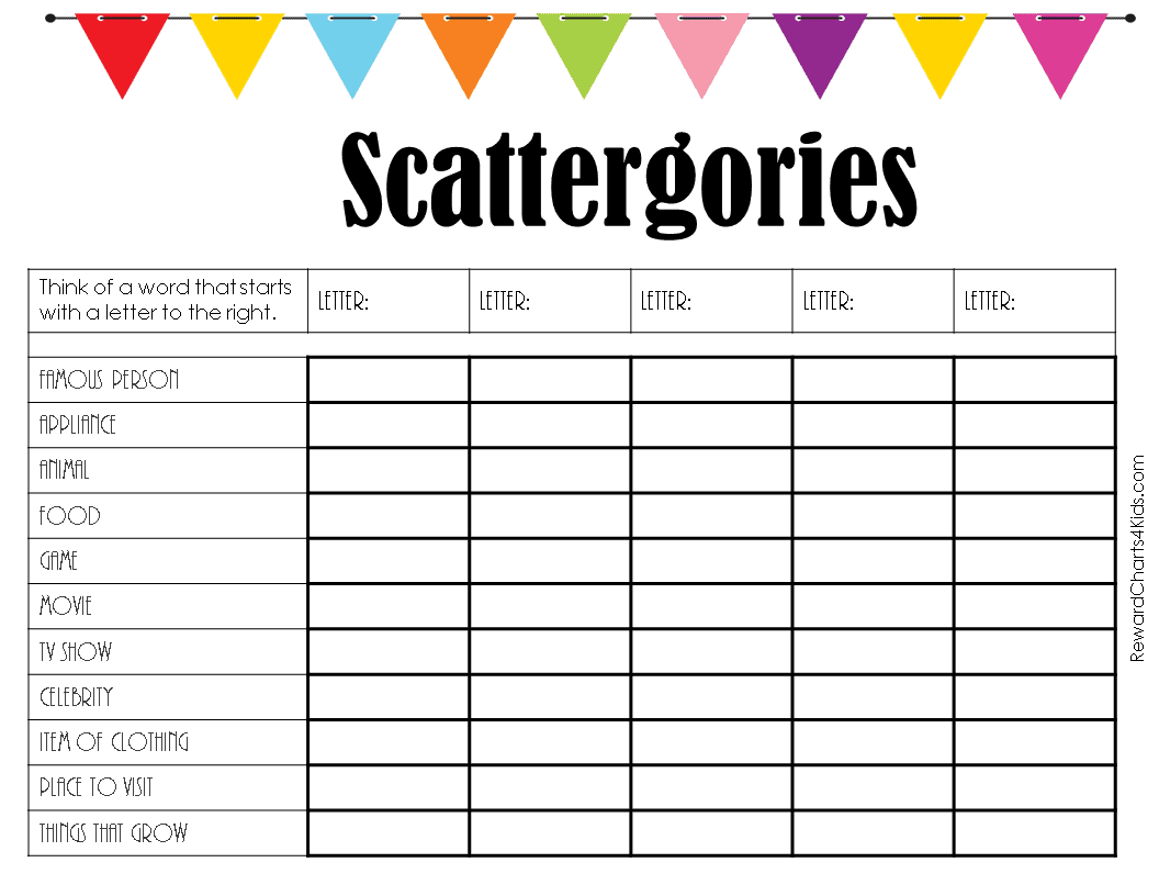 Scattergories Answer Sheet Printable