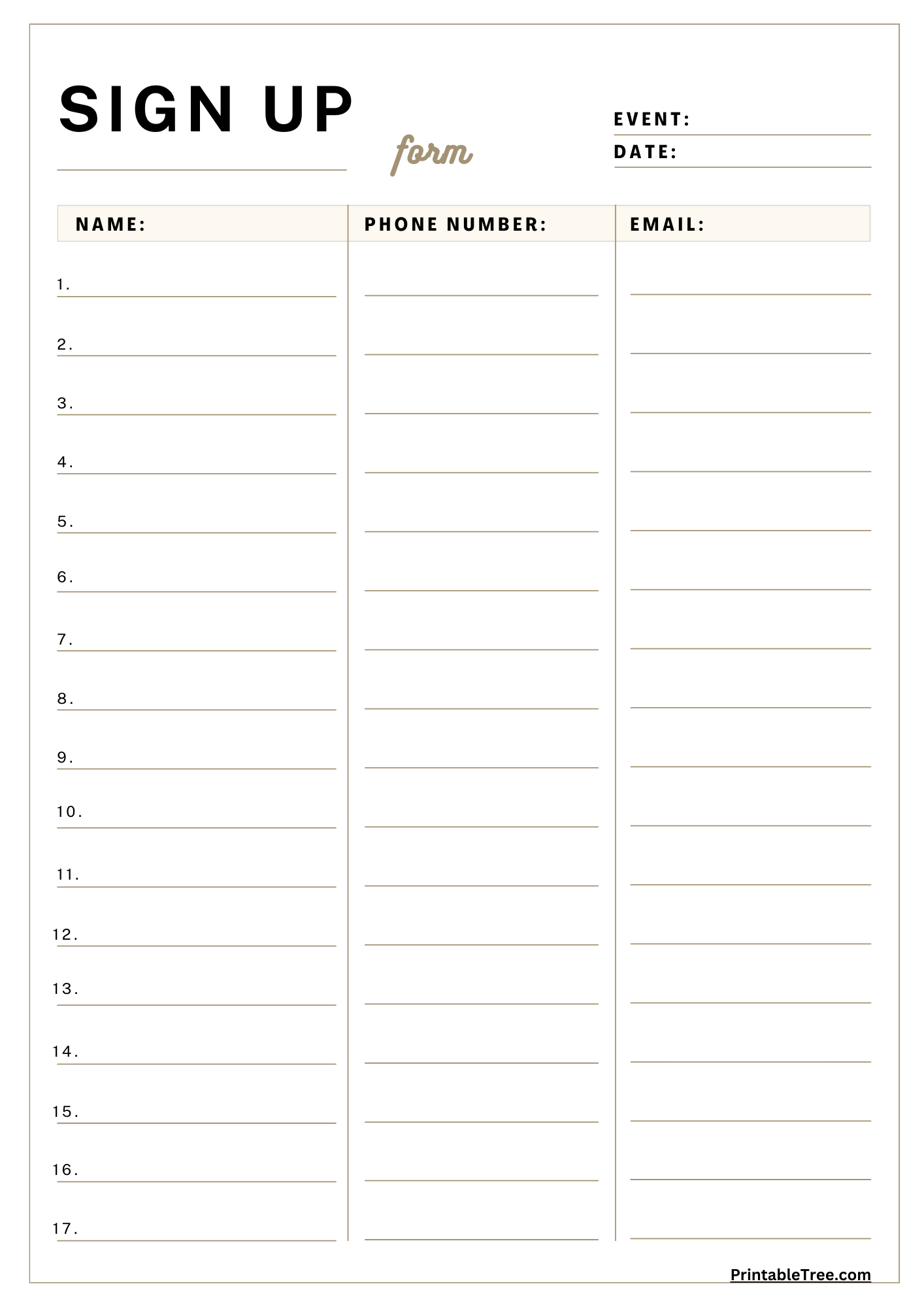 Free Printable Sign Up Sheet Template