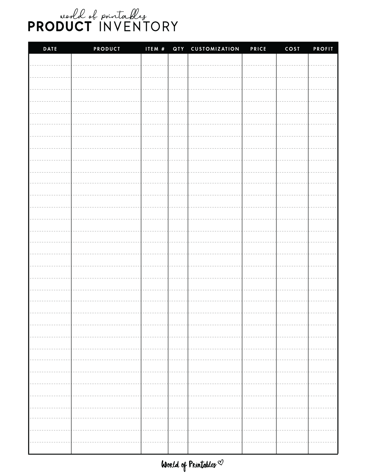 Blank 6 Column Inventory Sheet Printable