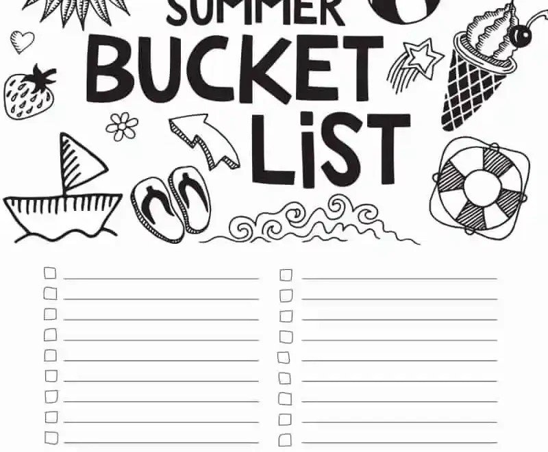 FREE Printable Summer Bucket List Coloring Page