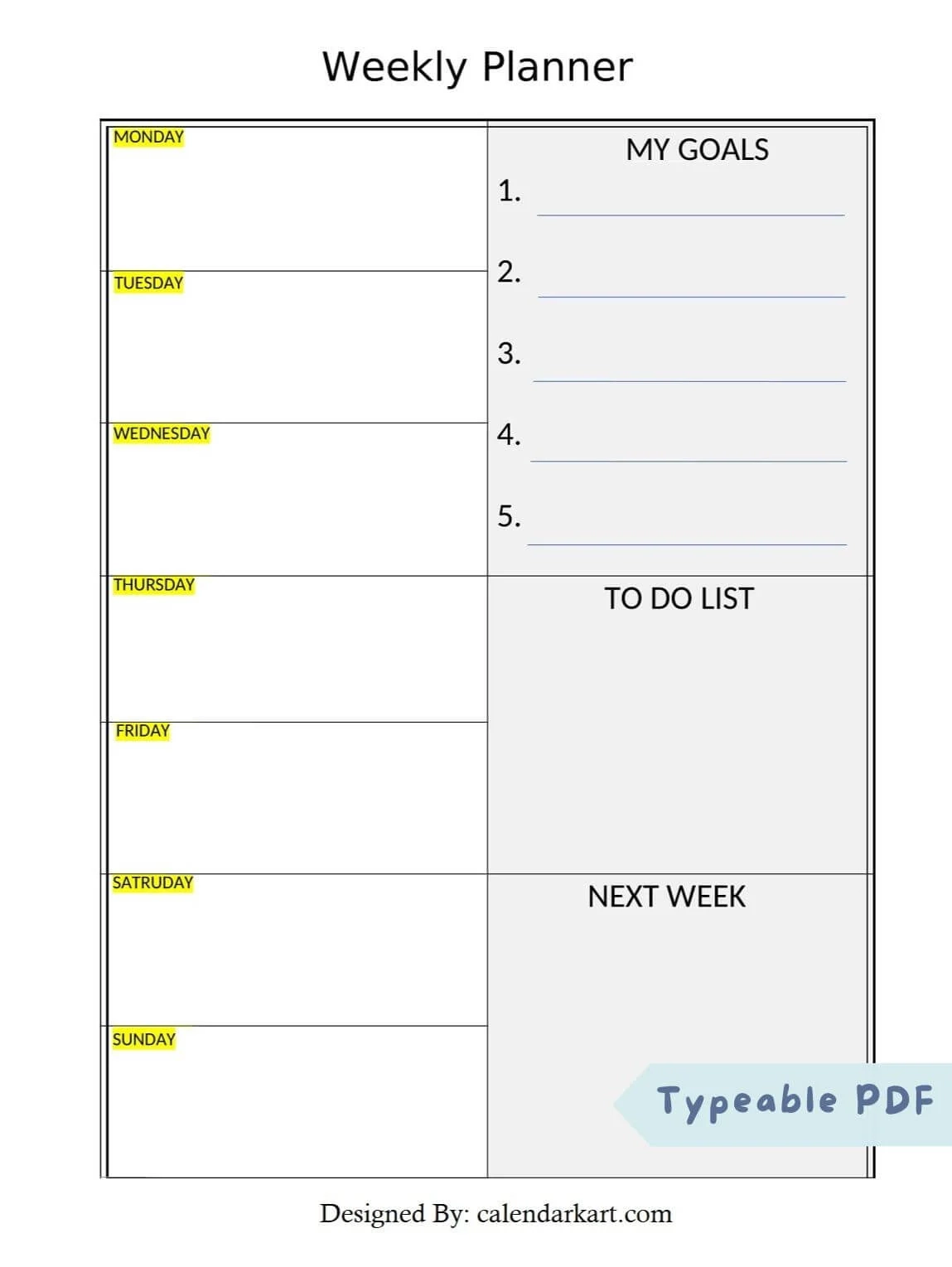Free Planner Calender Printable