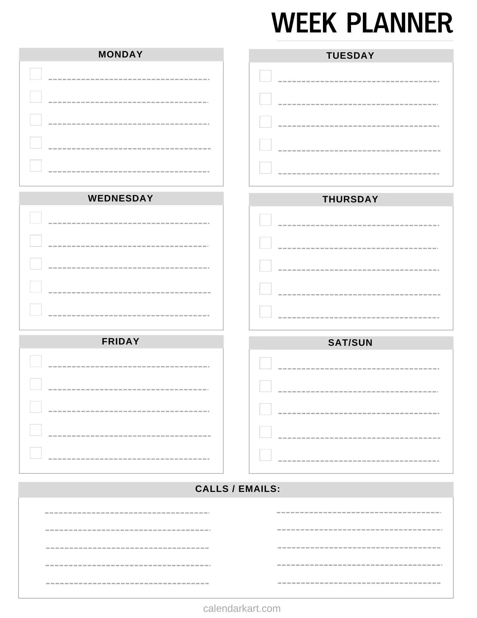 Free Printable Basic Week Planner
