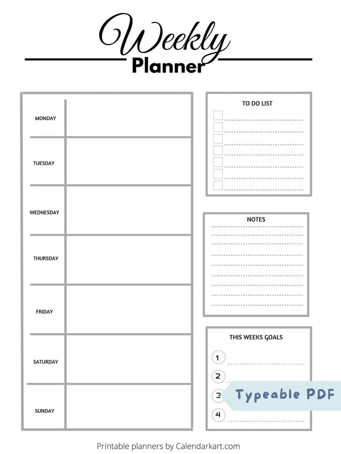 Monday Through Saturday Printable Weekly Planner