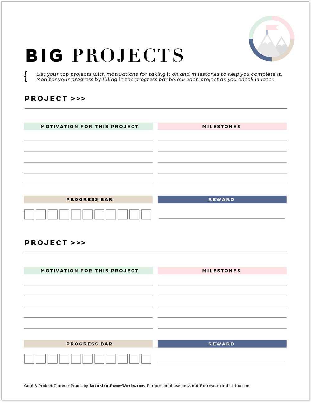 Free Printables Goal Project Planner Pages Botanical PaperWorks