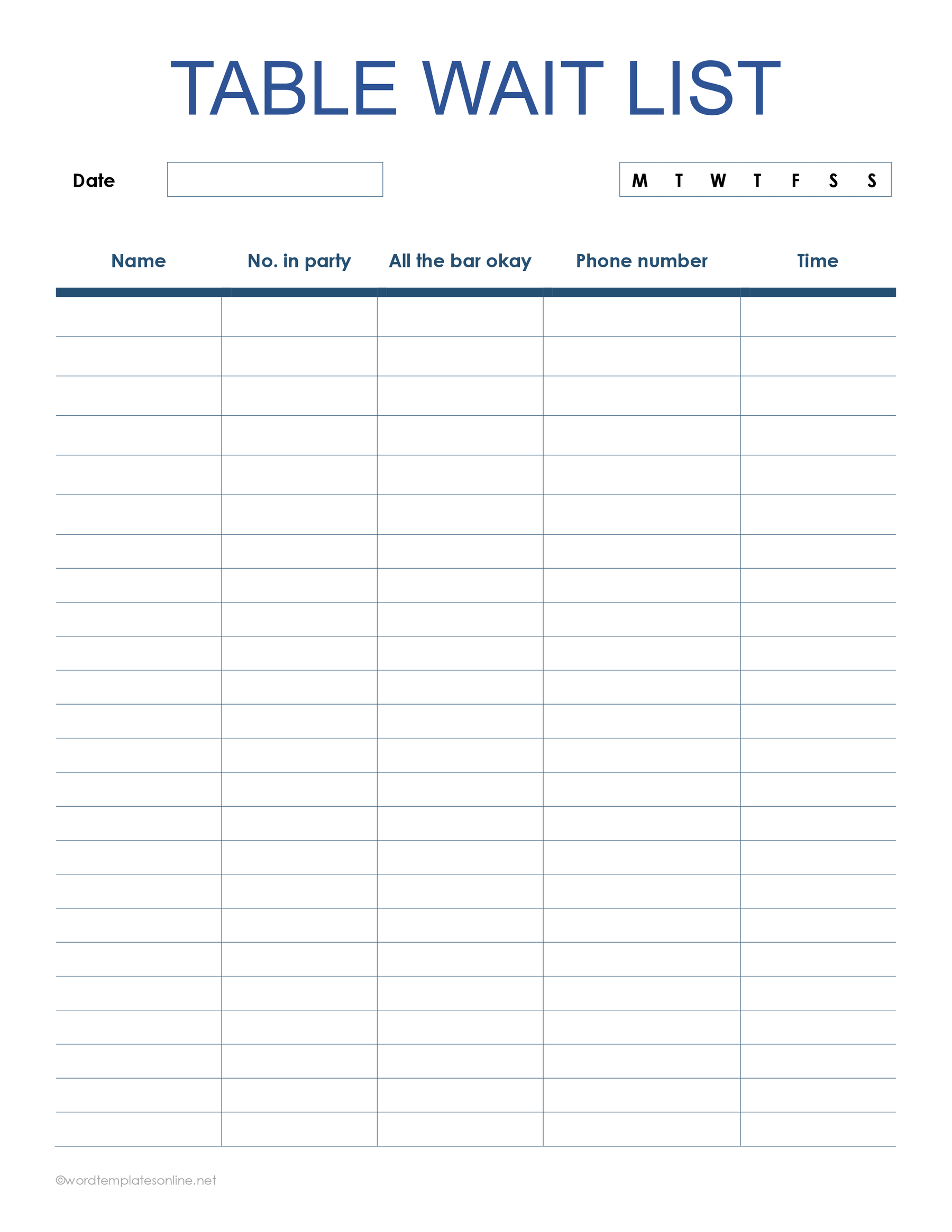 Free Printable Restaurant Task Sheets