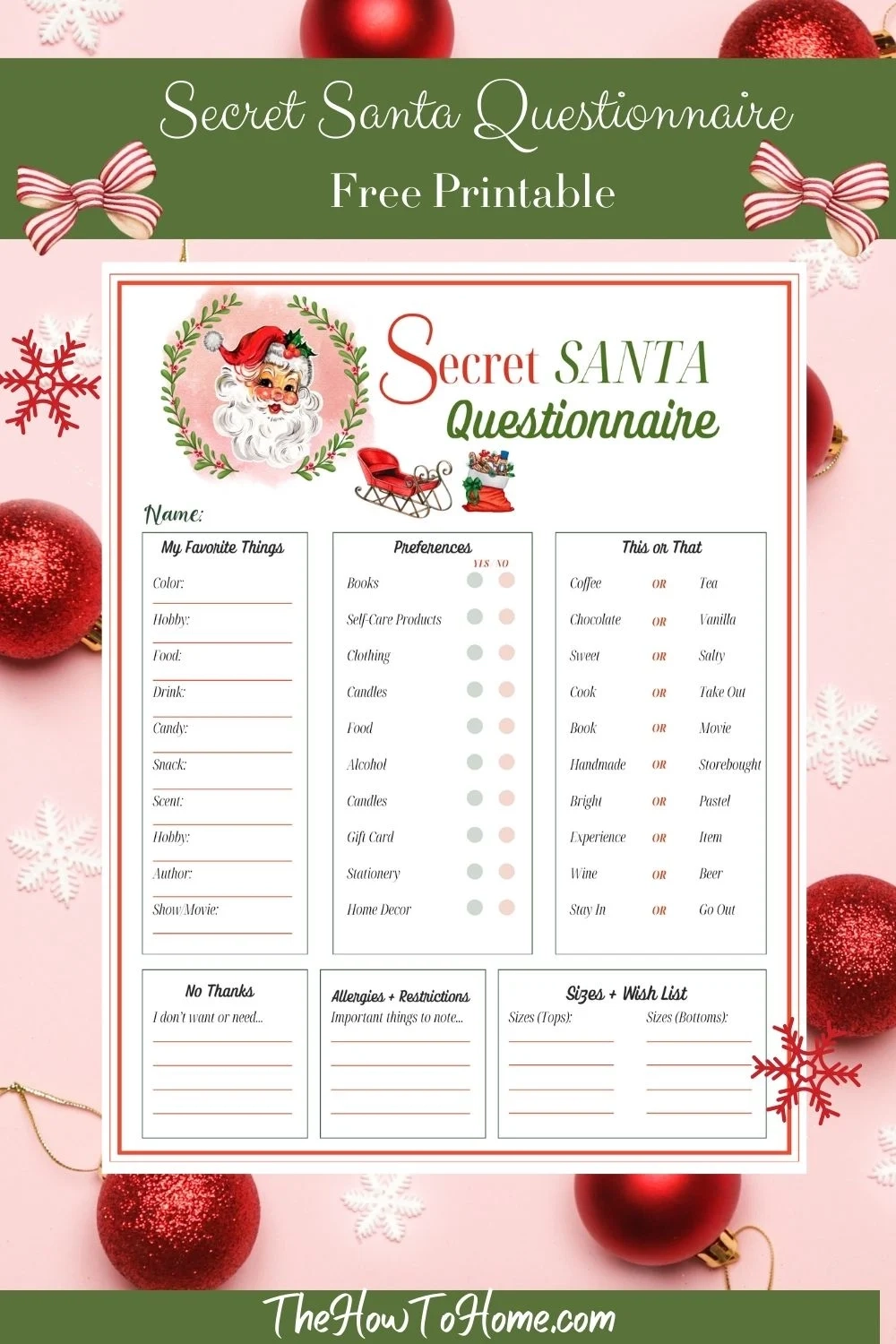 Family Christmas Traditions Printable Questionnaire Sheet