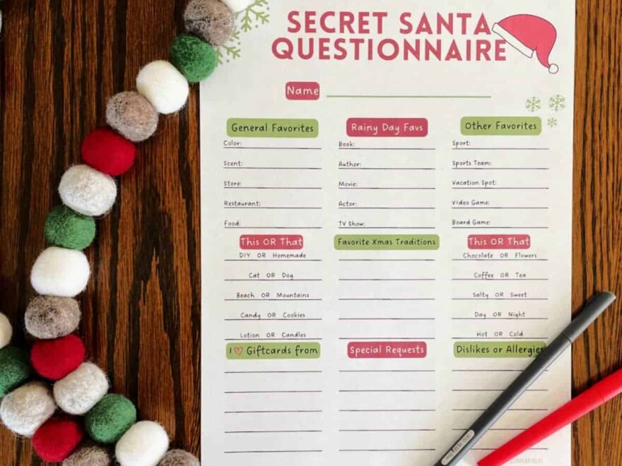 FREE Secret Santa Questionnaire Printable Templates Love Our Real Life