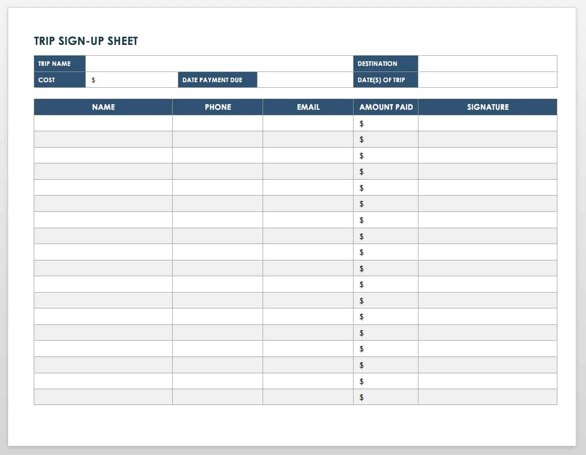 Printable Group Sign Up Sheet Template