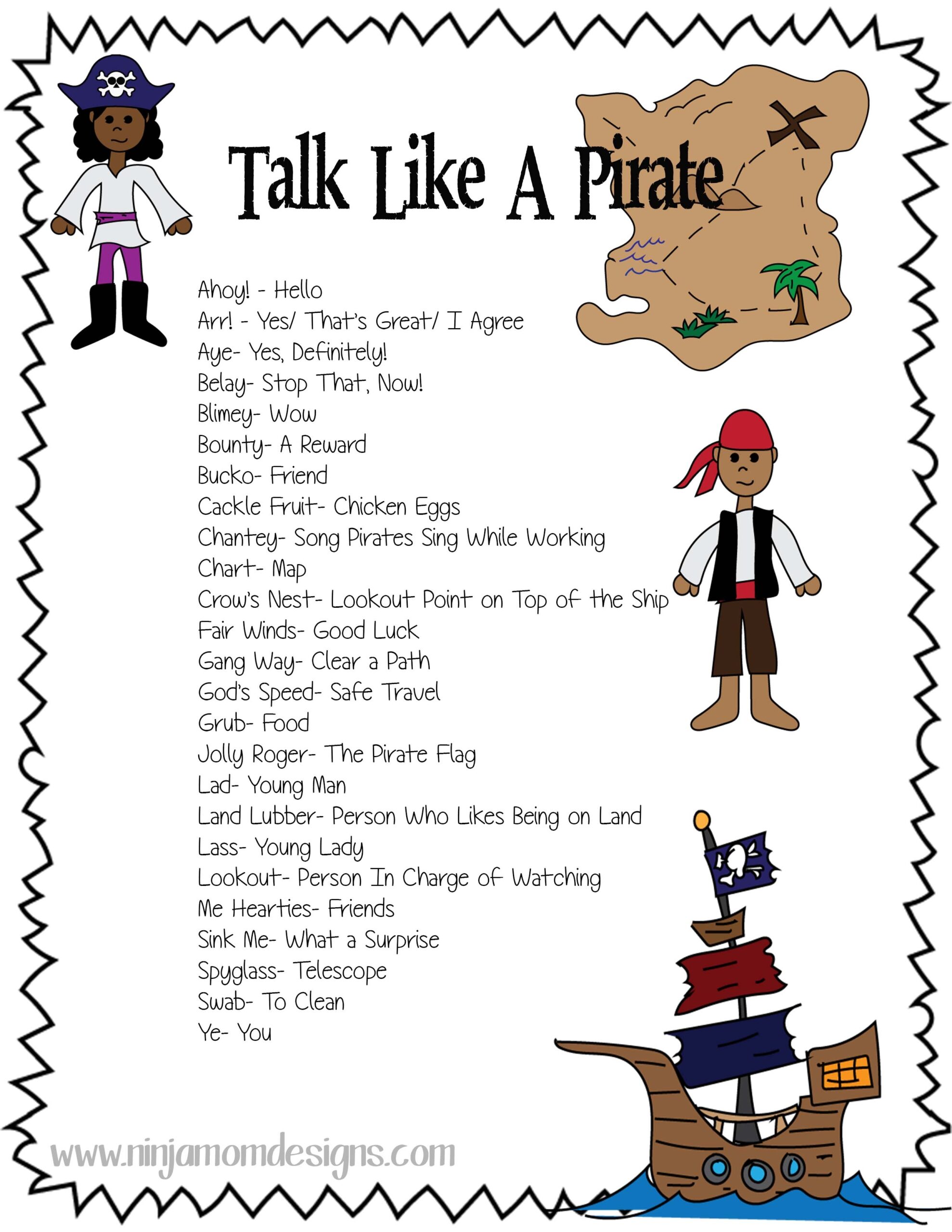 Pirate Printable List Pirate Party Printable