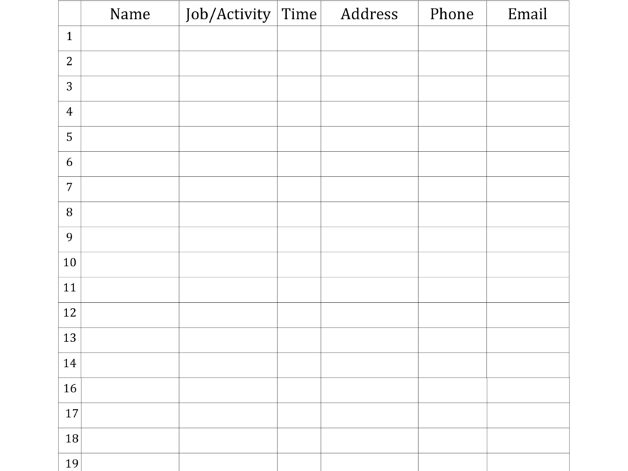 Free Volunteer Sign in Sheet Template PDF Word EForms
