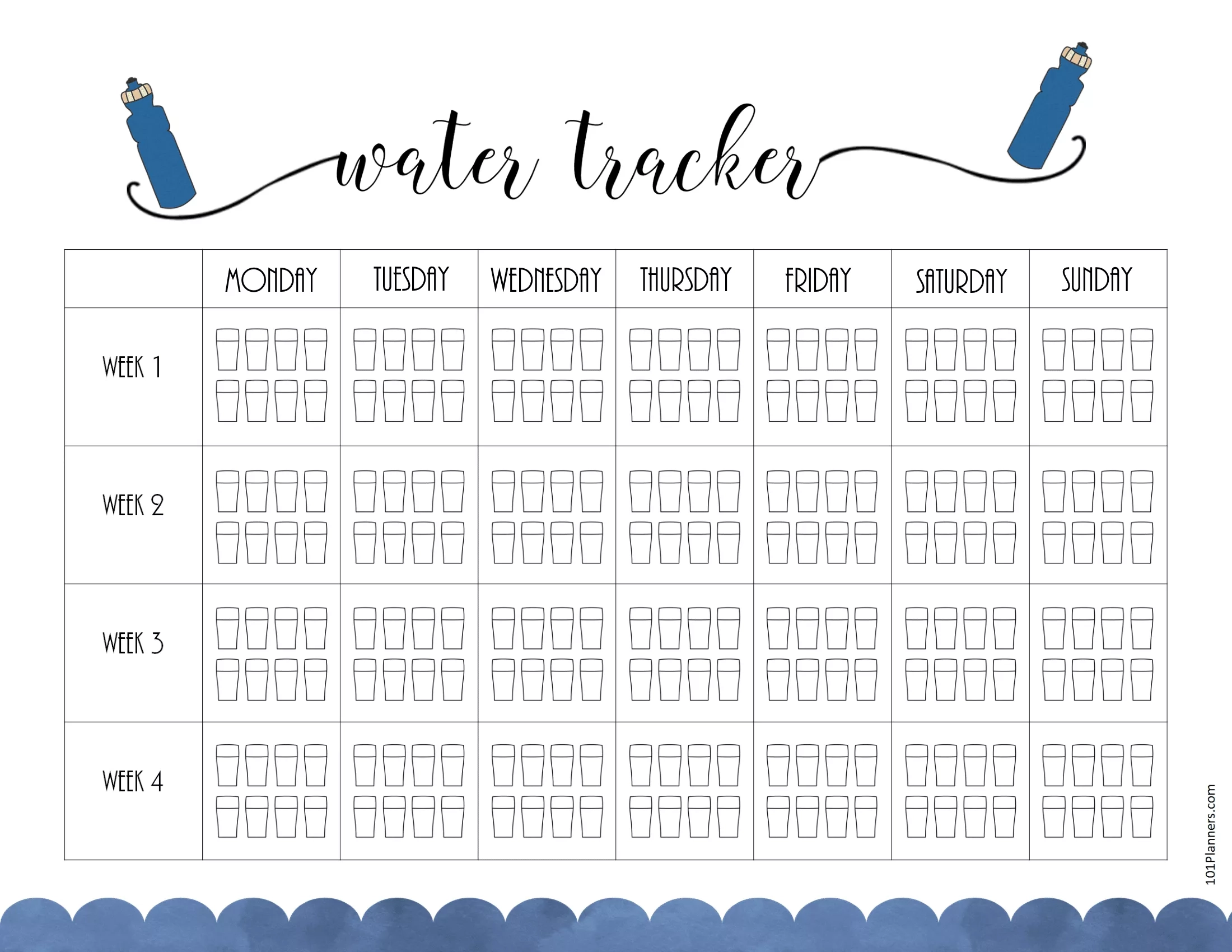 Free Water Tracker Printable Customizable Instant Download