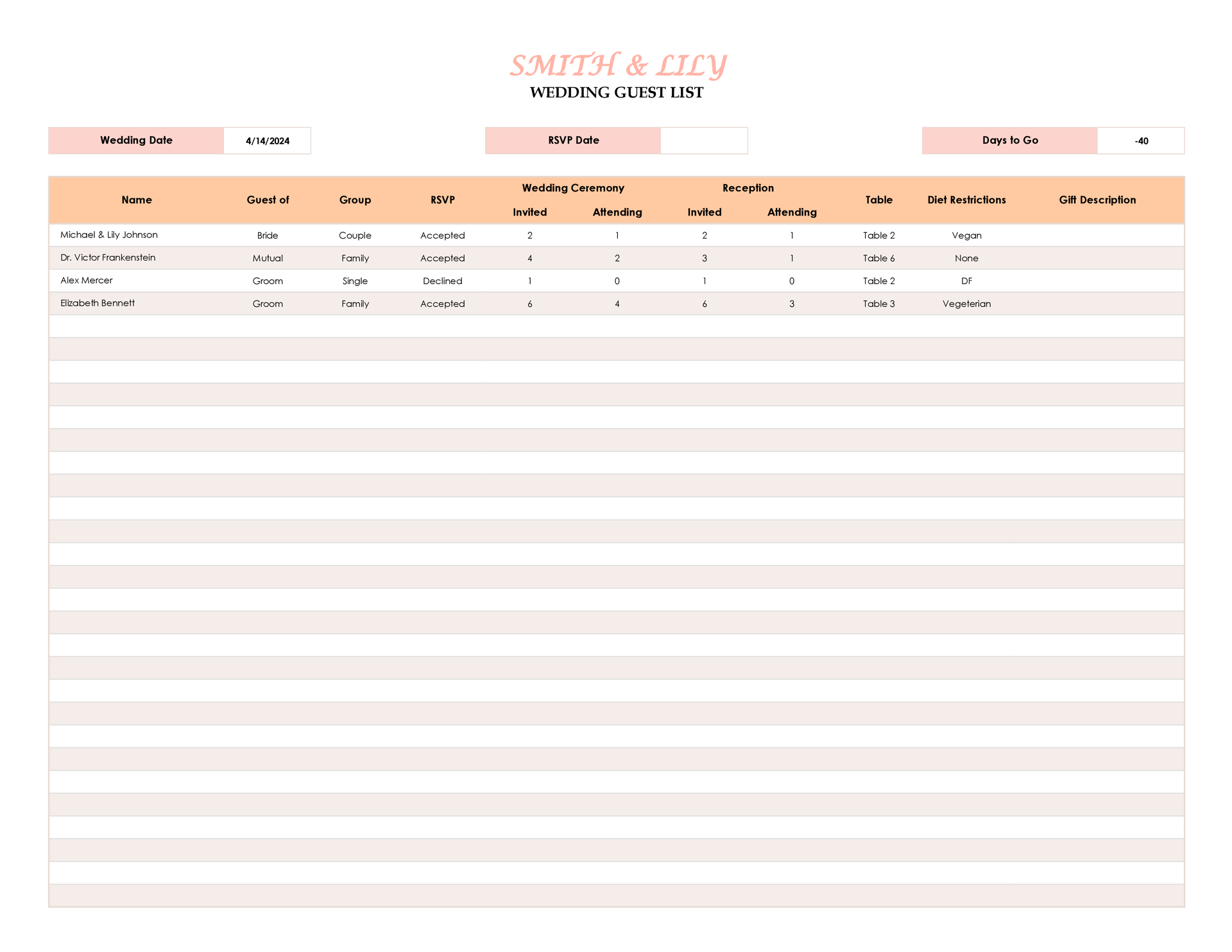 Free Wedding Guest List Printable Free Wedding Guest List Printable