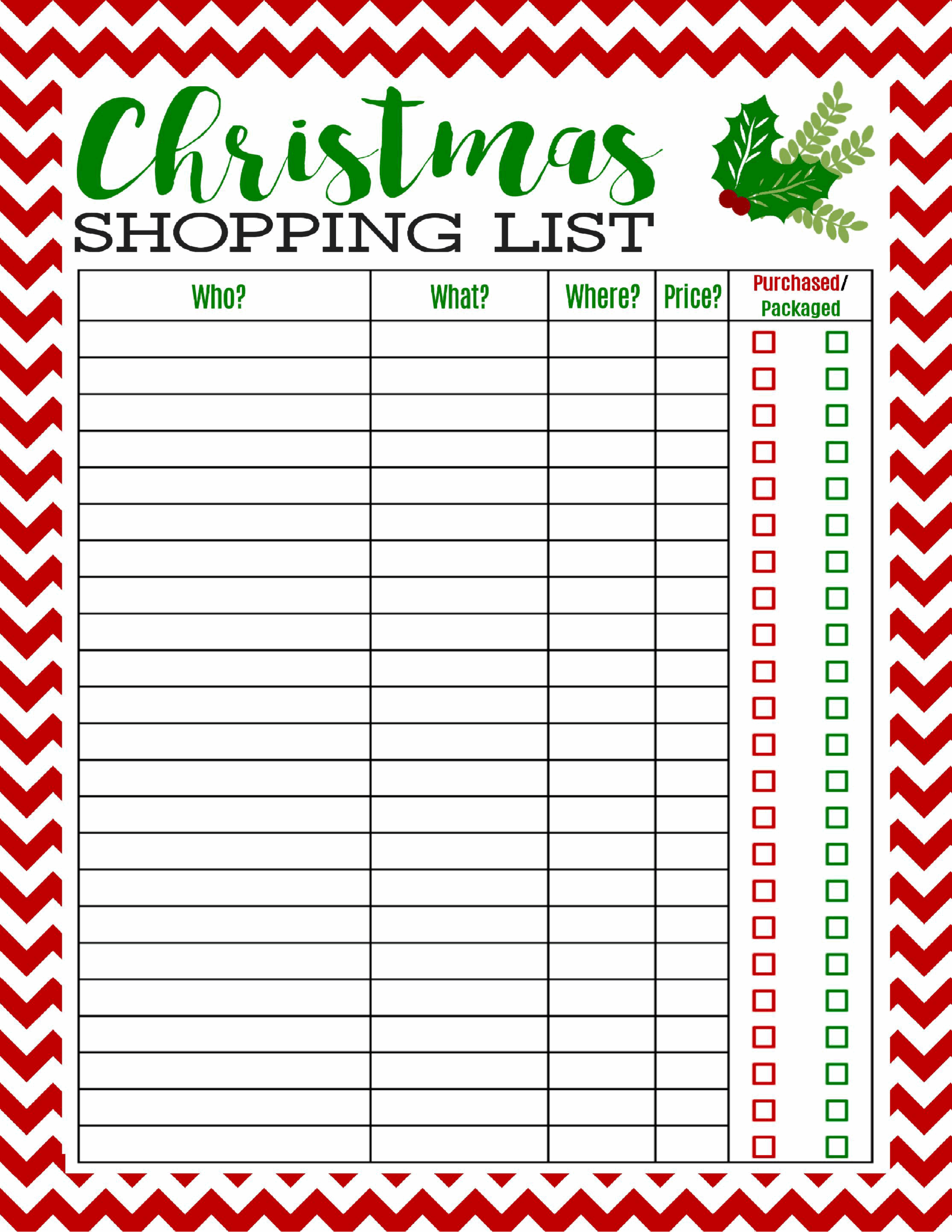 Printable Christmas Shopping Lists