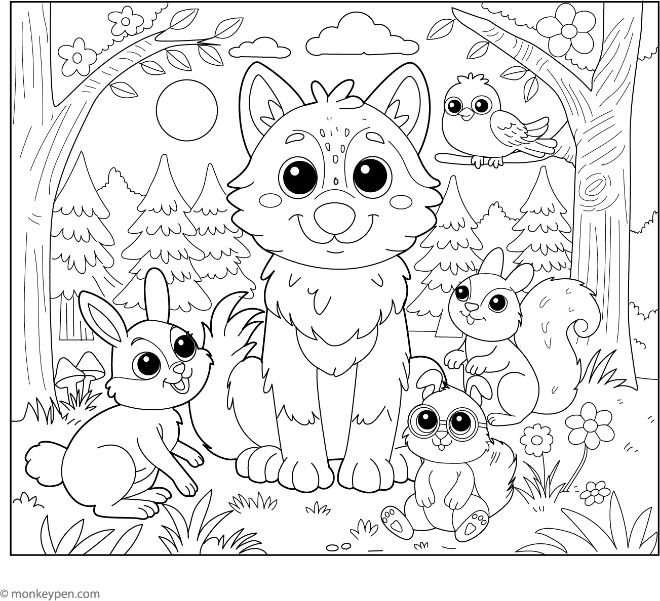 Friendly Wolf And Forest Friends
