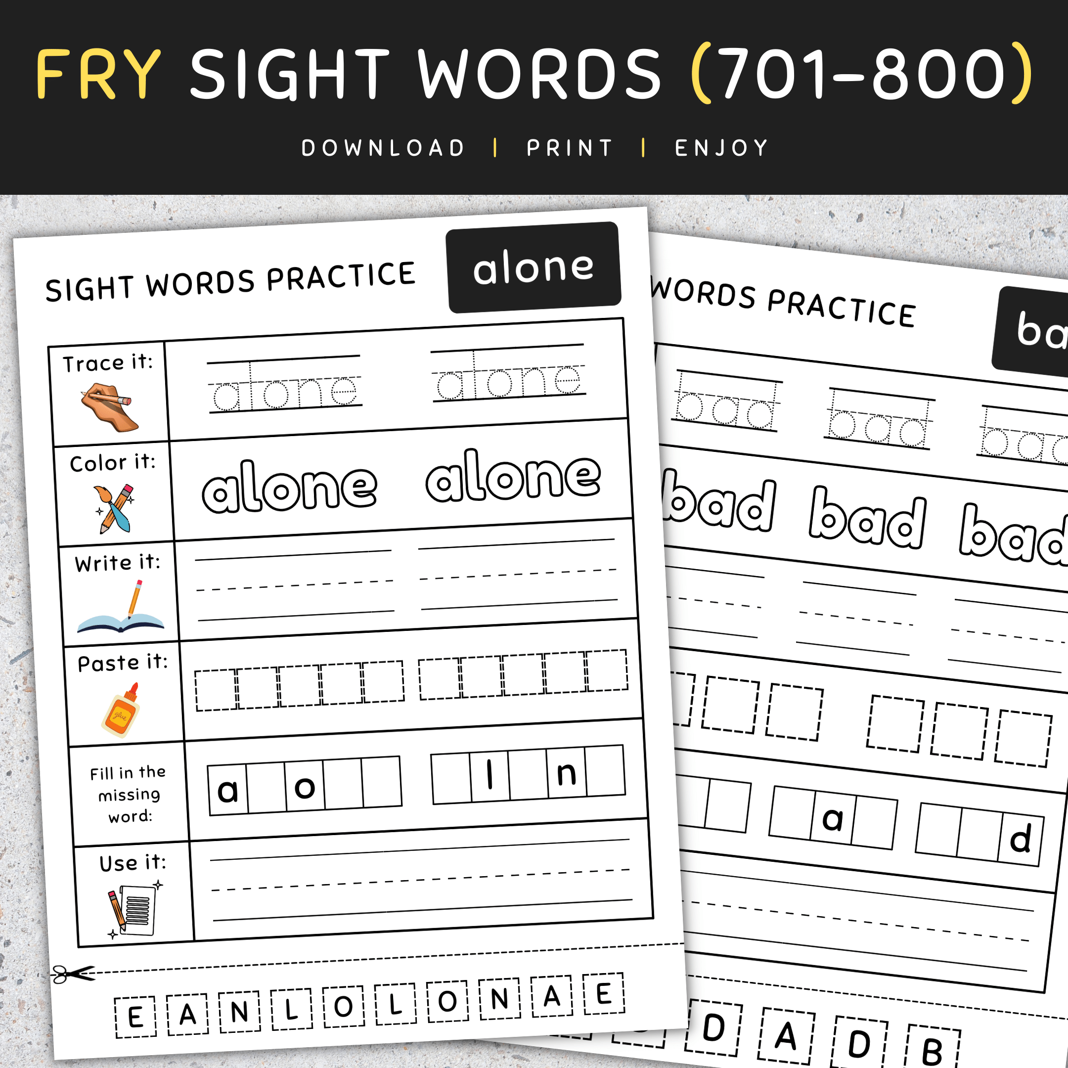 Fry Printable 800 Sight Word List