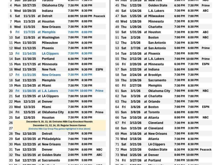 Full Dallas Mavericks 2025 26 NBA Regular Season Schedule Released