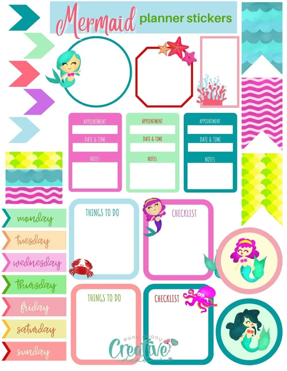 Fun Printable MERMAID STICKERS Easy Peasy Creative Ideas
