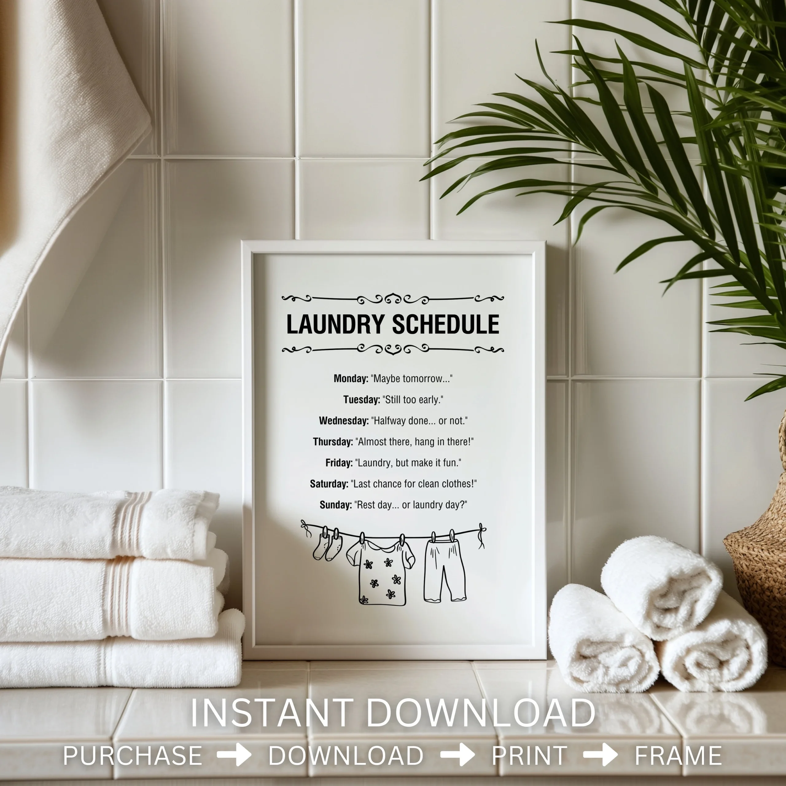Funny Laundry Schedule Print Black And White Utility Room Art digital Download Etsy