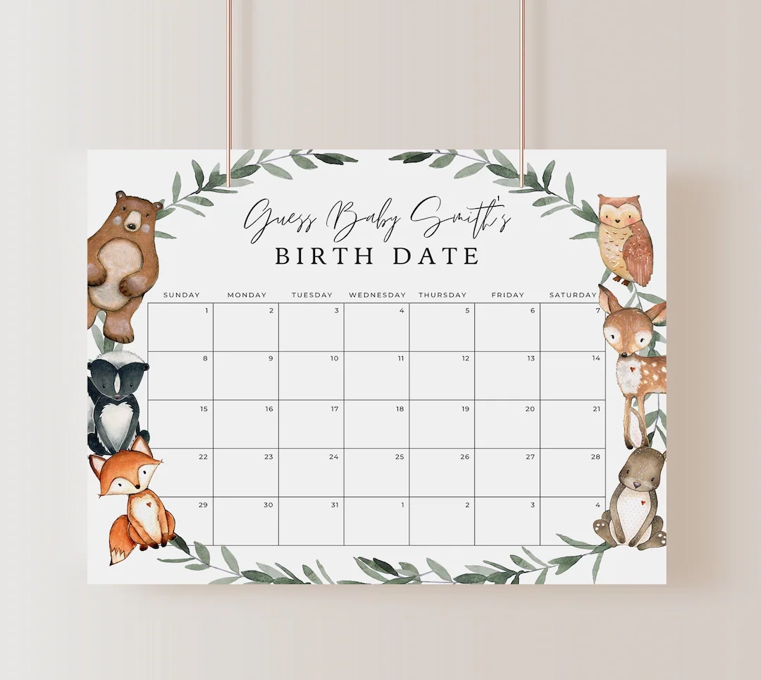 Gender Reveal Ideas Guess The Due Date Calendar Sign Template Baby Due Date Sign Printable Guess The Arrival Date Guess The Birthday Game GRACE Baby Shower