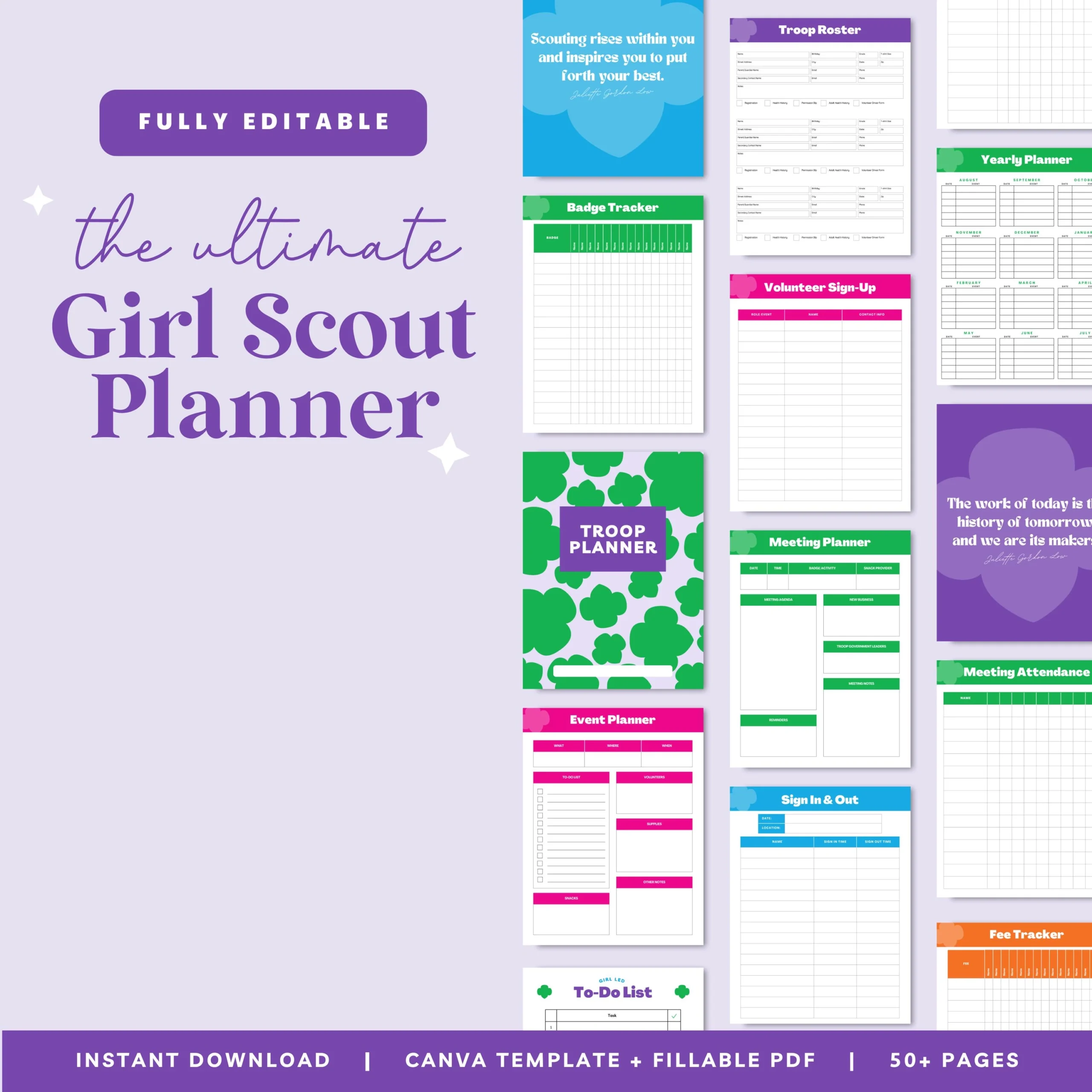 Girl Scout Planner 8 5 X 11 Printable Troop Leader GS Organization Canva PDF Etsy
