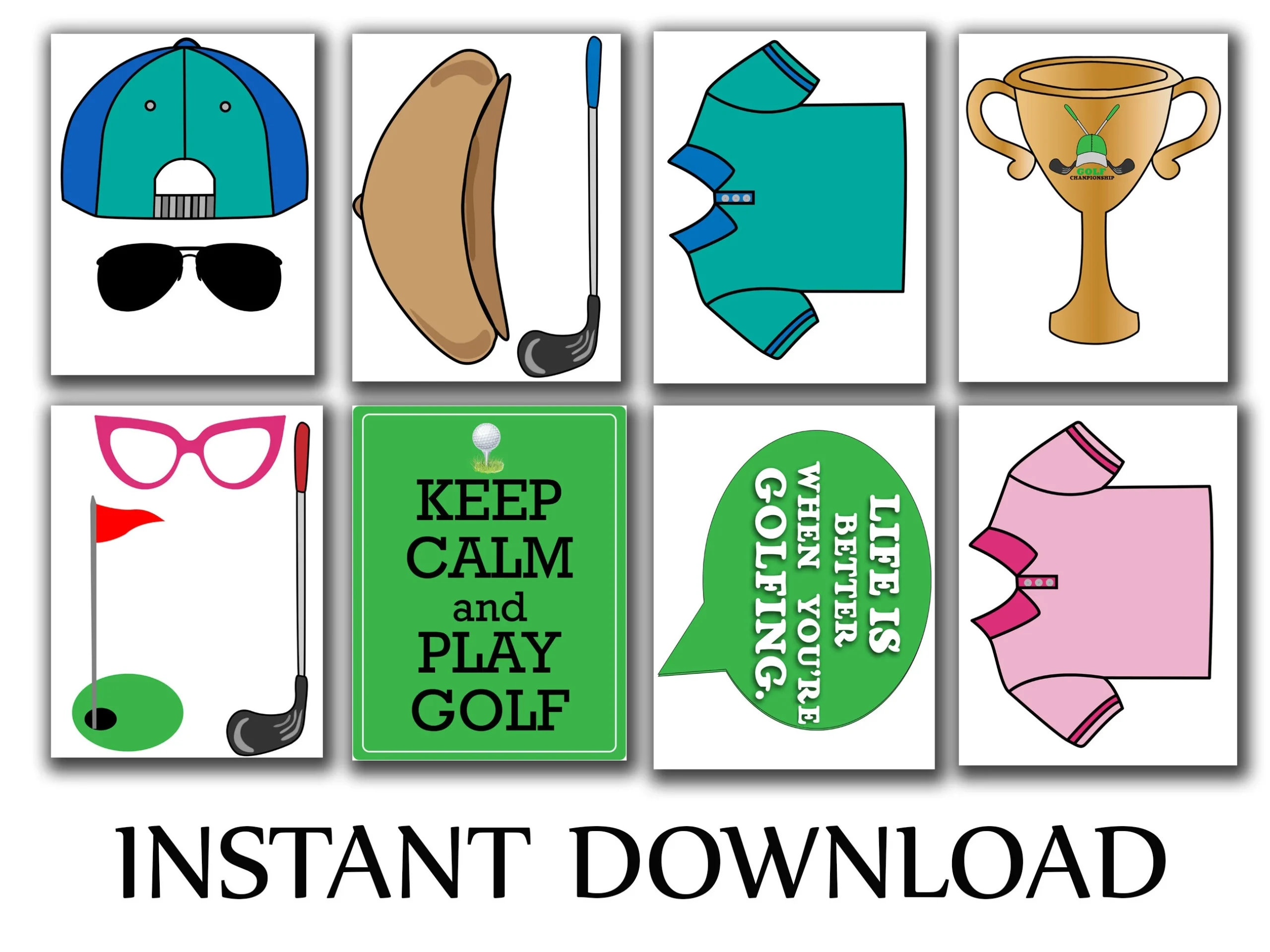 Golf Party Photo Booth Props Printable Golfing Costume digital Download Etsy