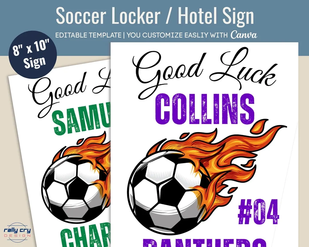 Good Luck Soccer Hotel Door Sign Locker Decoration Name Tag Club Soccer Hotel Tournament Sign Pride Sign Customize Canva Template SCC004 Etsy
