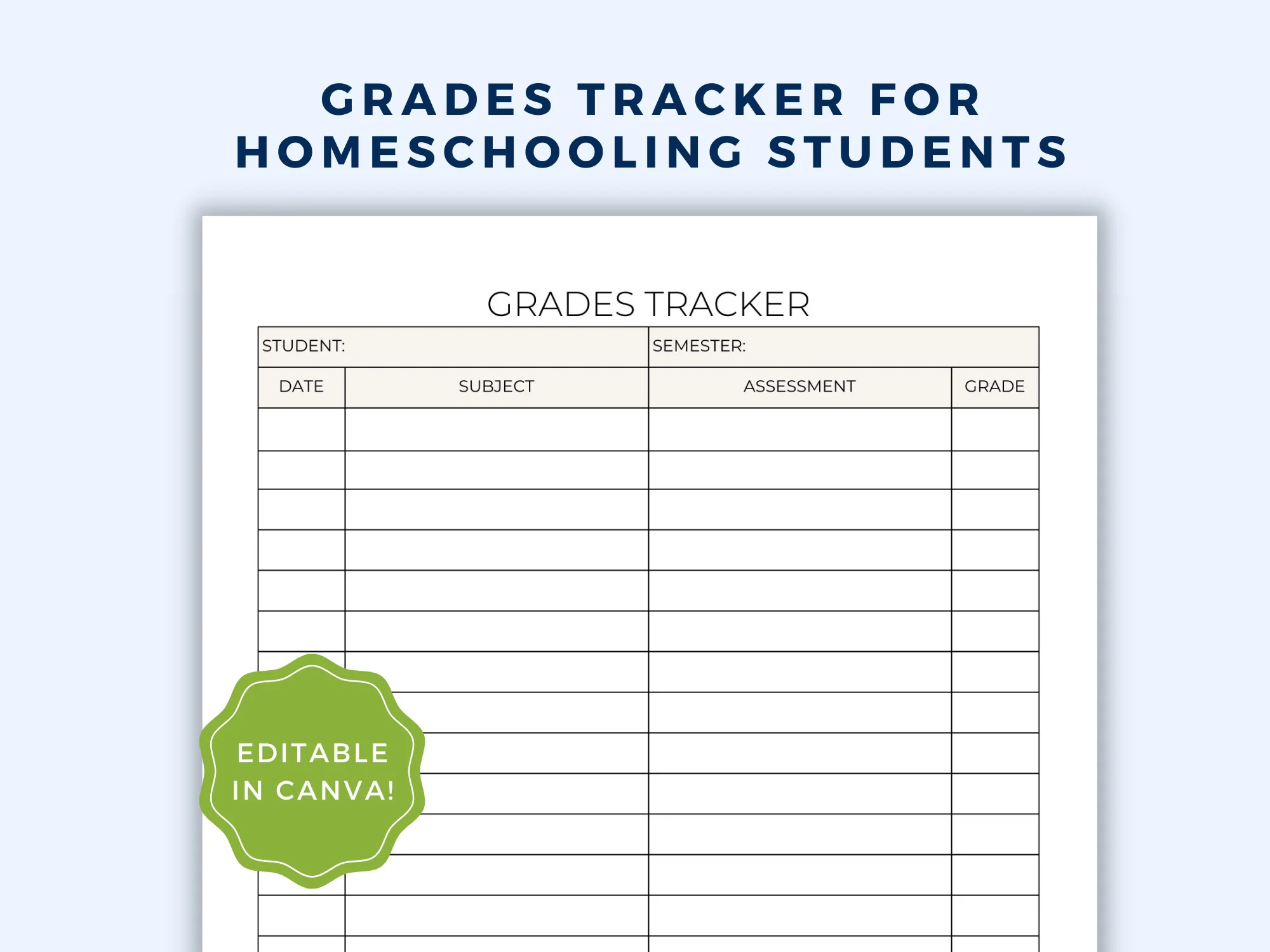 Homeschool Grading Chart Printable