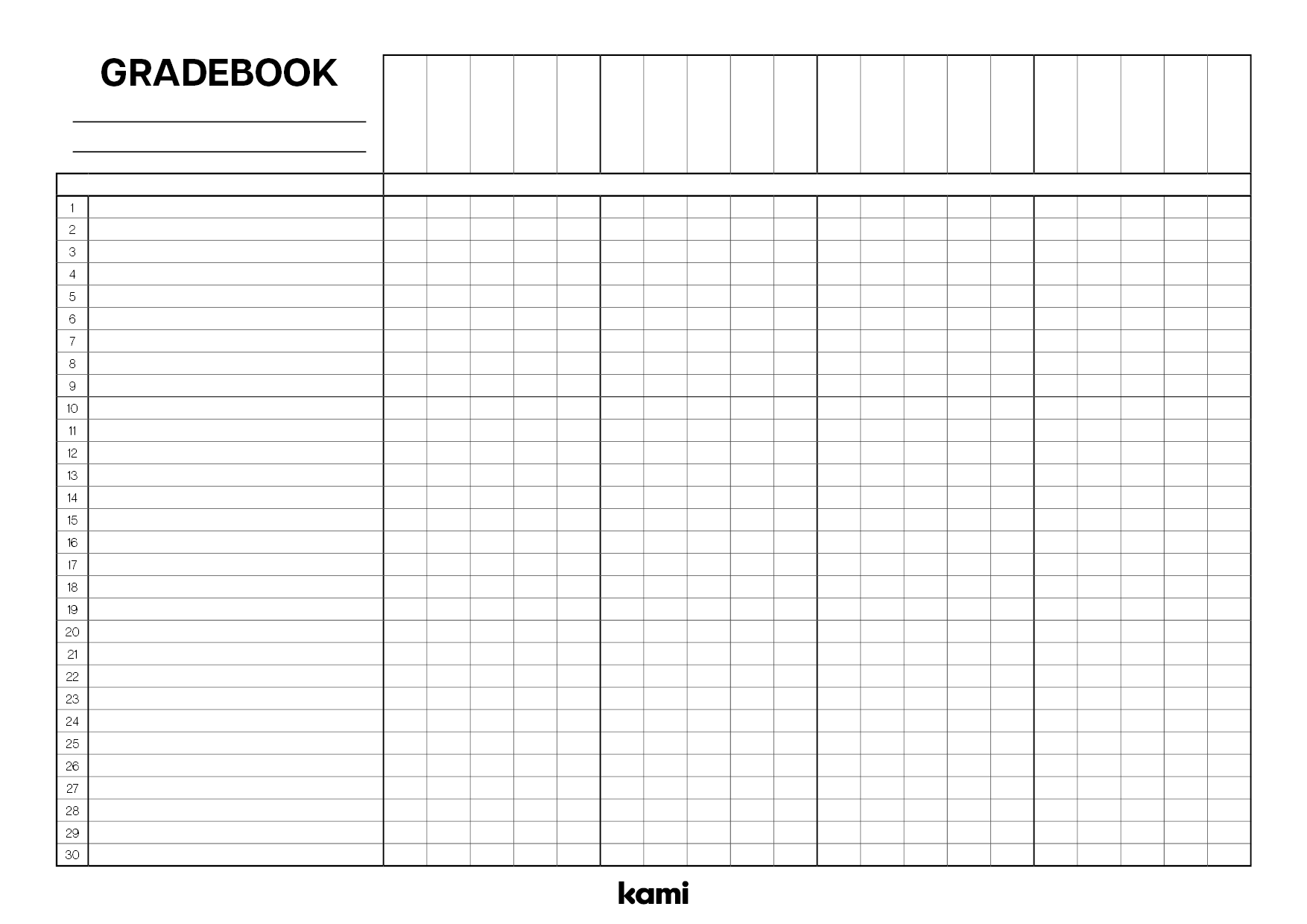 Gradebook 30 Lines Colorful Blank For Teachers Perfect For Grades 10th 11th 12th 1st 2nd 3rd 4th 5th 6th 7th 8th 9th K Pre K Other Classroom Resources Kami Library