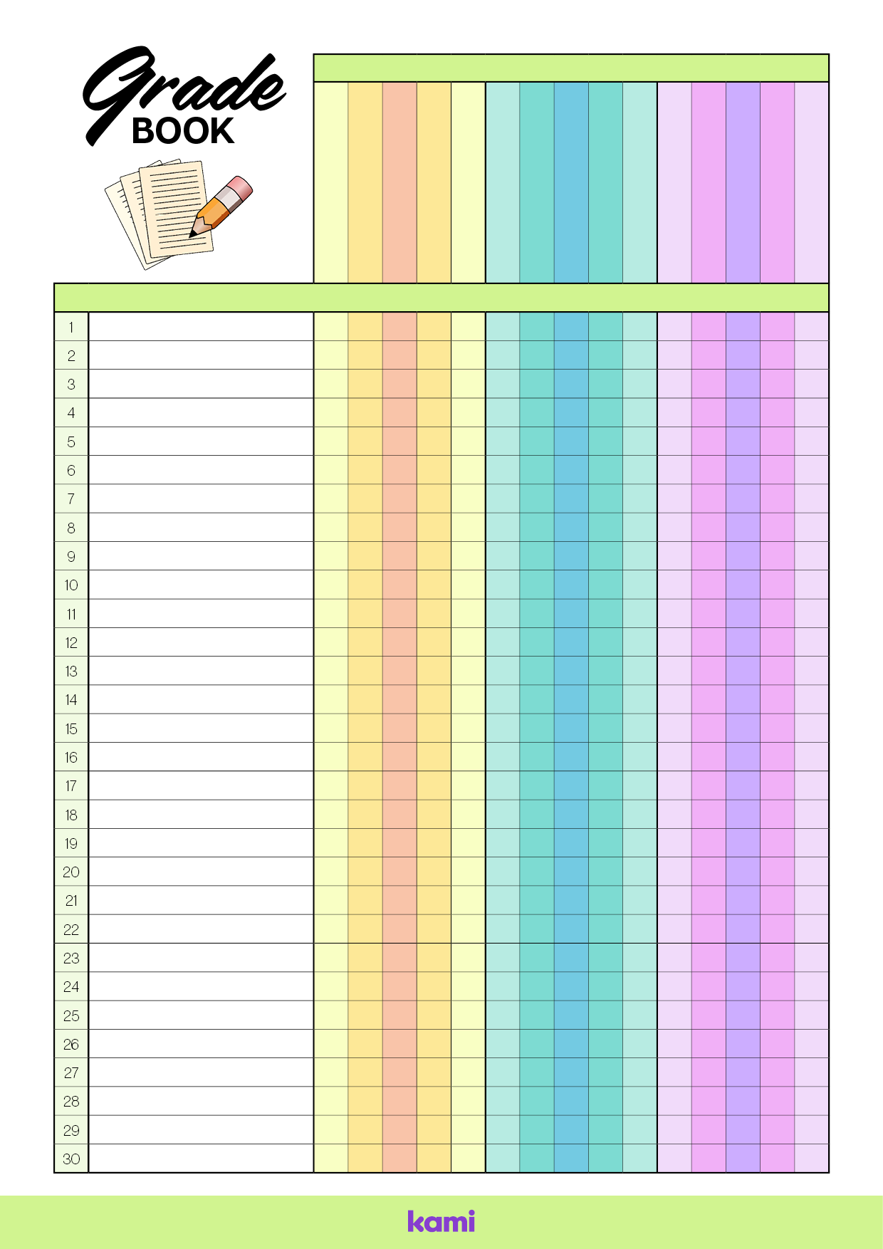 Gradebook 30 Lines Colorful Blank For Teachers Perfect For Worksheets Library