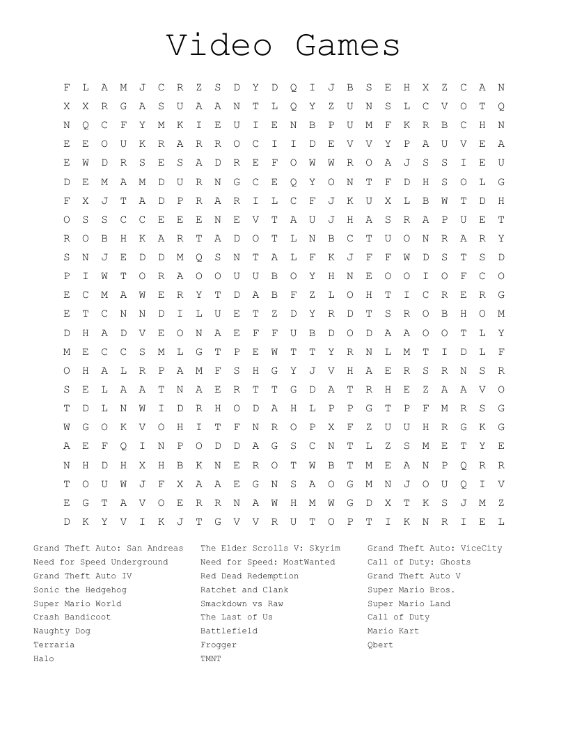 Grand Theft Auto Word Search WordMint