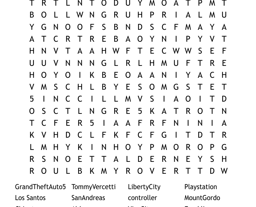 Grand Theft Auto Word Search WordMint