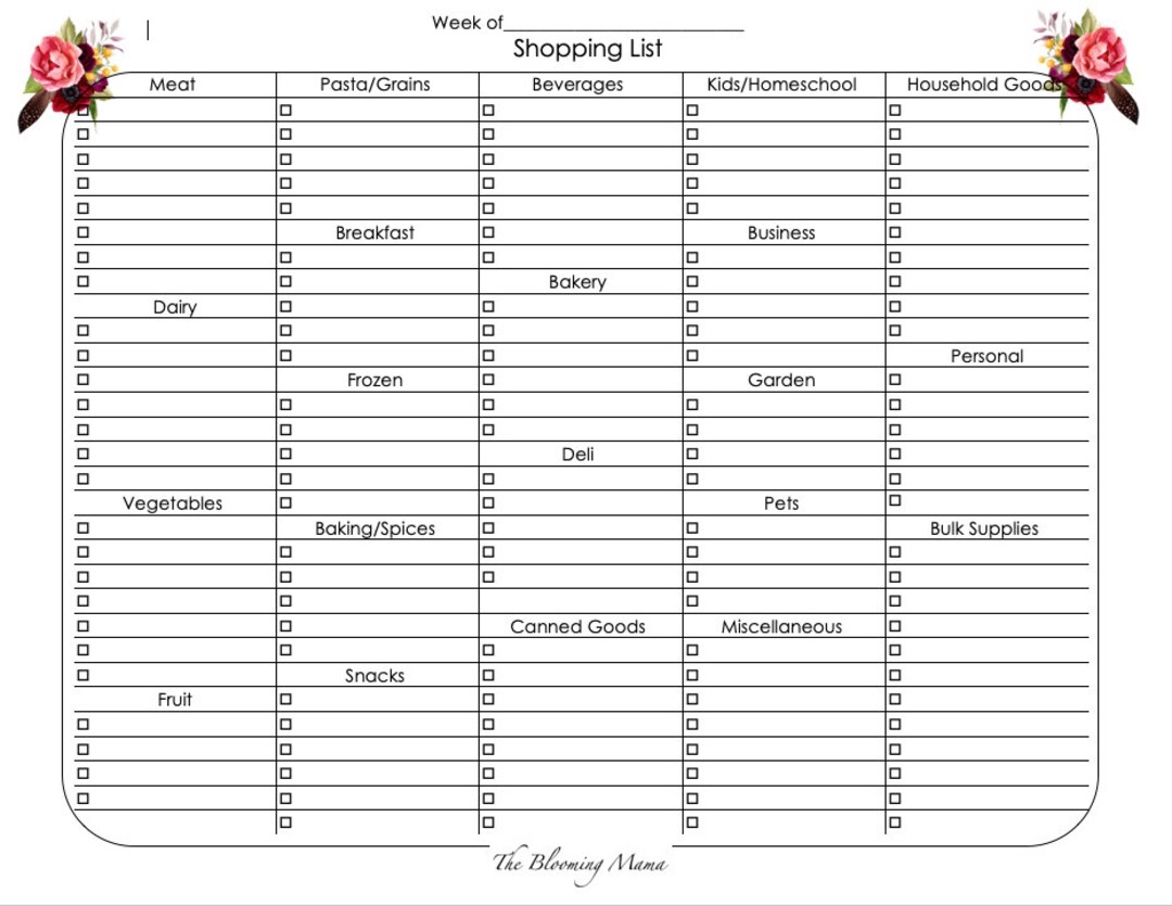 Grocery And Shopping List Digital Printable Download Etsy