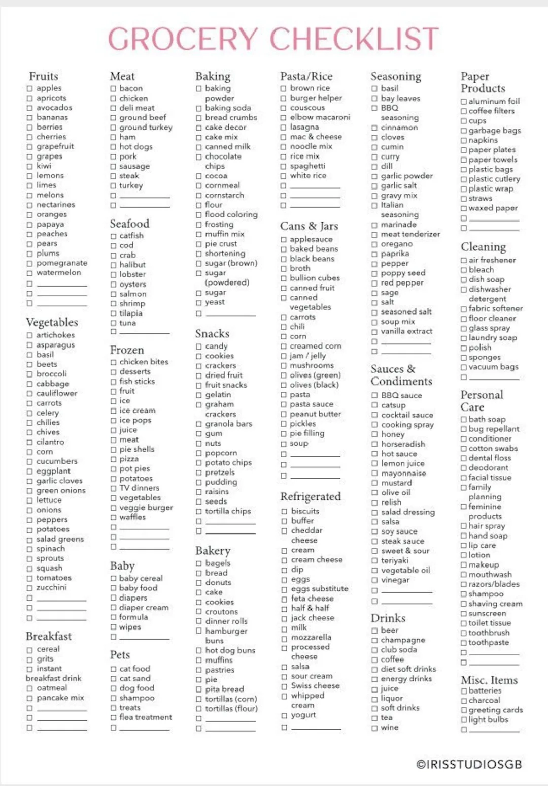 Grocery List Food Shopping List Printable Digital Grocery List Template Compatible With Goodnotes Notability Digital PDF Etsy