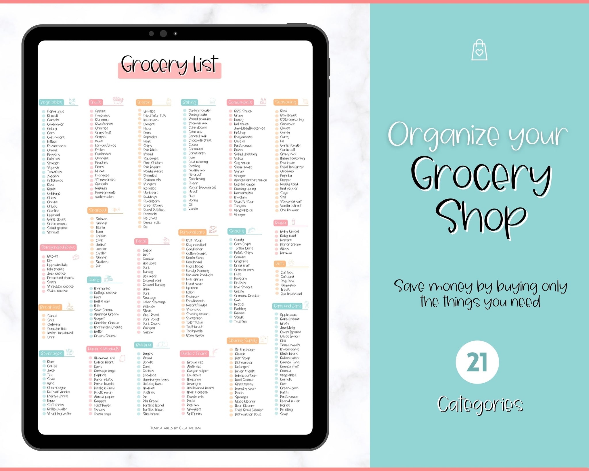 Grocery List Printable Weekly Shopping List Master Colorful Sky Worksheets Library